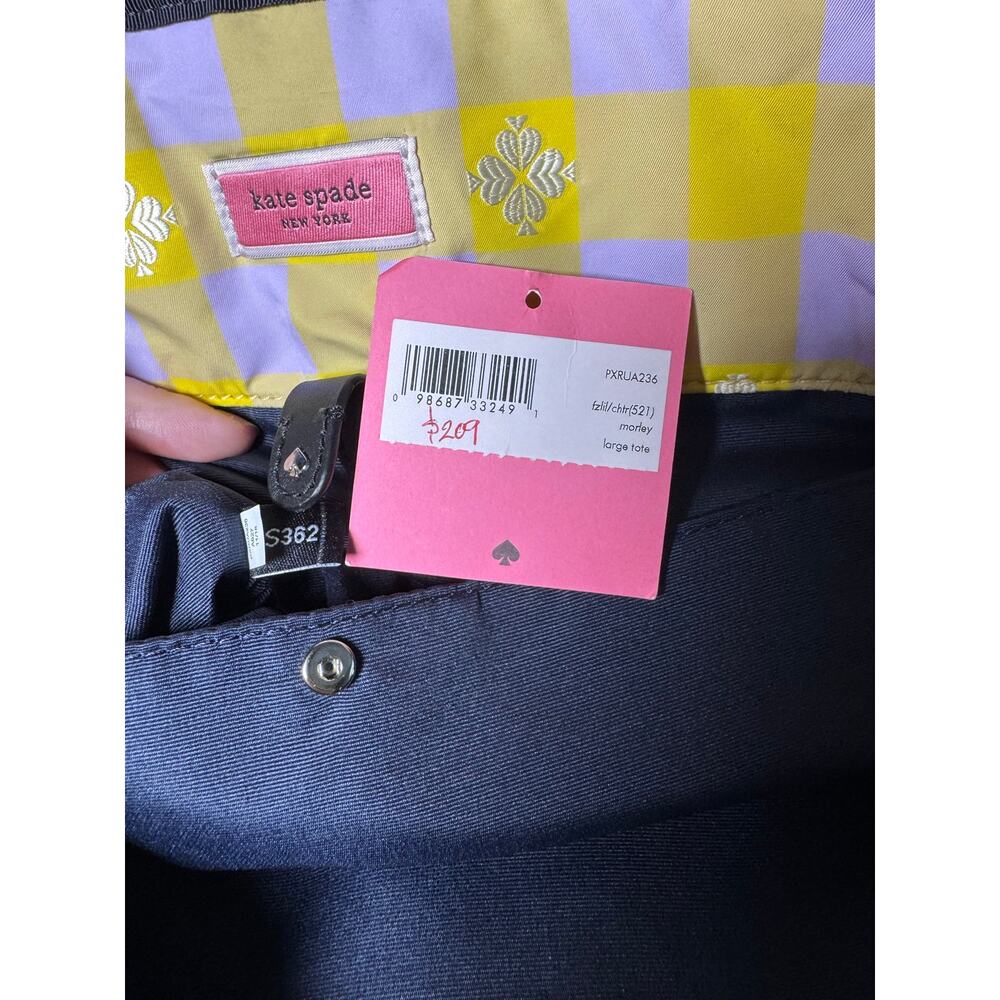 Kate Spade Morley Plaid Nylon Tote Yellow Lilac Large NWT - Picture 12 of 12